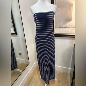 Navy Stripe Strapless Maxi Dress